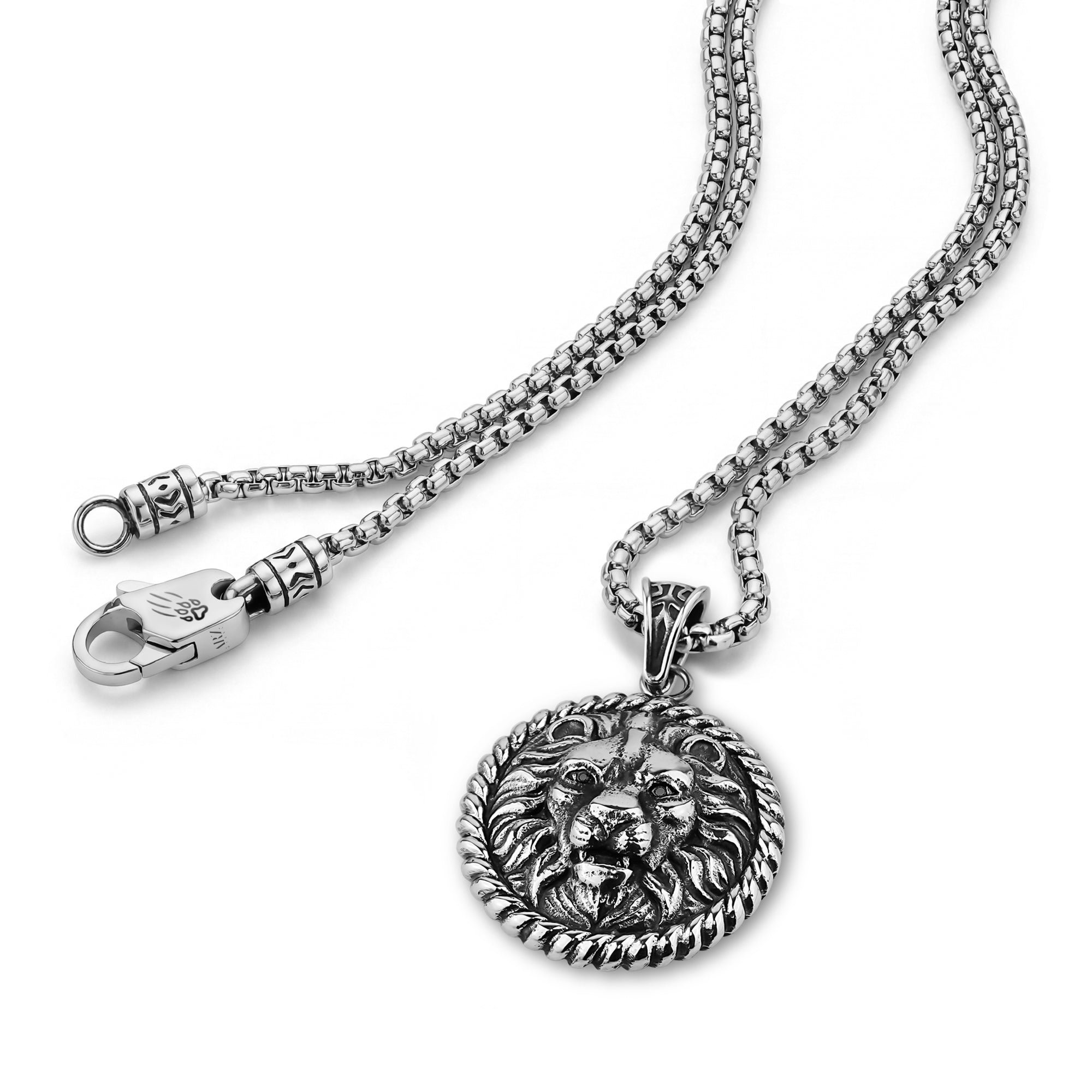 Lion Head Pendant Necklace for Men, 316L Steel, 22