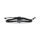 Black stainless steel Hamsa hand bracelet with cubic zirconia stones and black adjustable cord