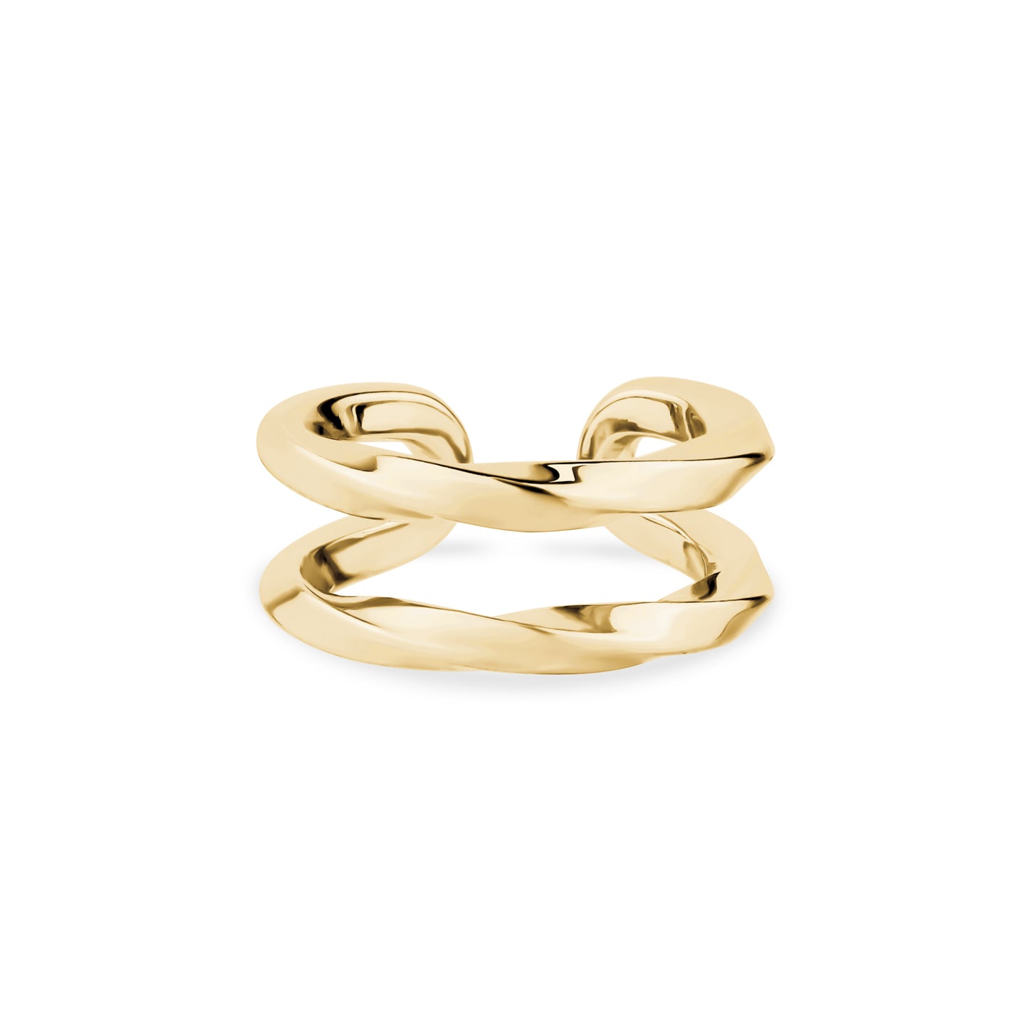Gold twisted ear cuff 7mm wide with 16mm outer diameter front view