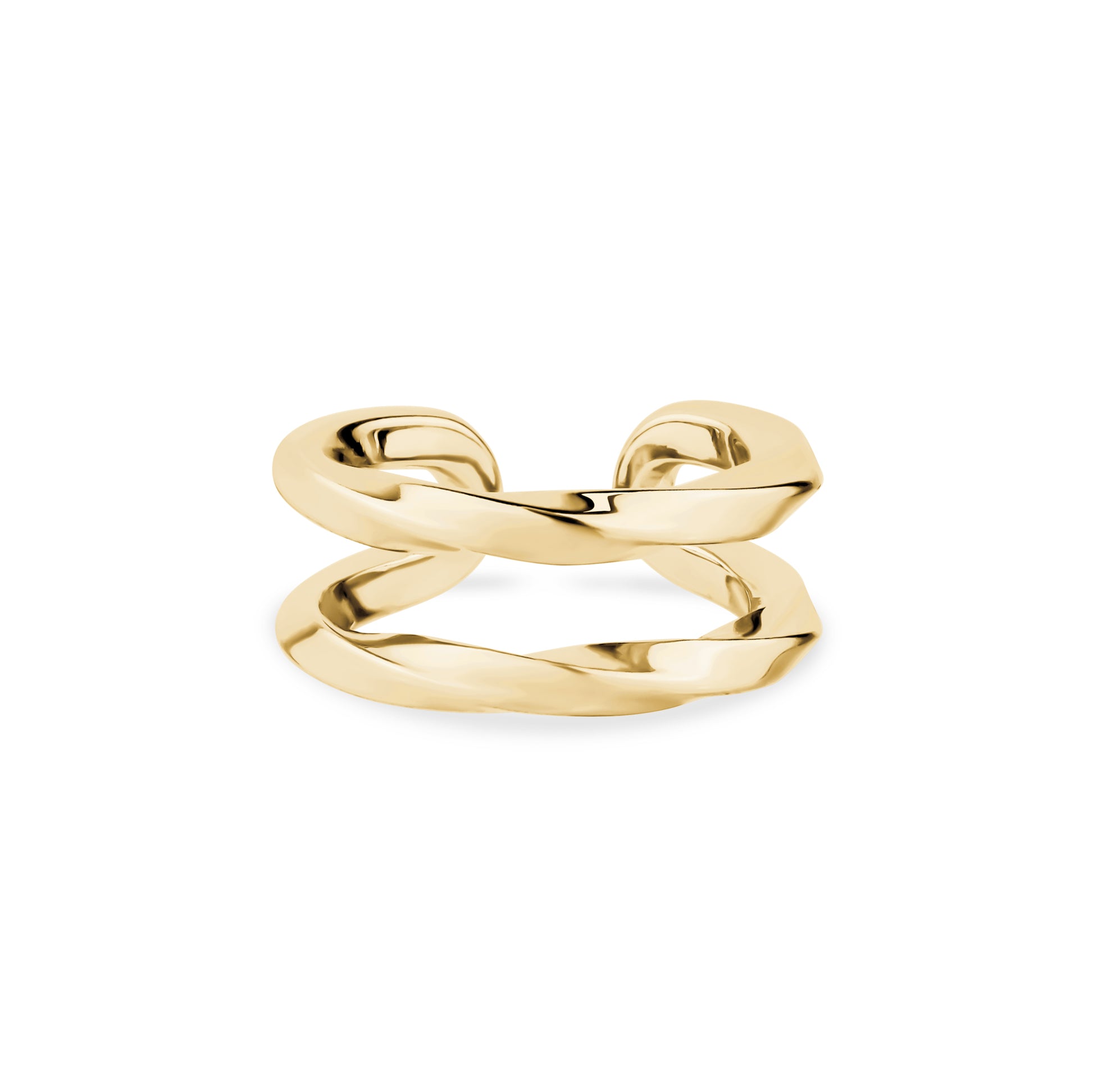 Gold twisted ear cuff 7mm wide with 16mm outer diameter front view