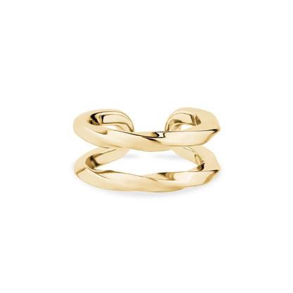 Gold twisted ear cuff 7mm wide with 16mm outer diameter front view