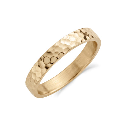 4mm hammered gold-tone wedding band, angled view