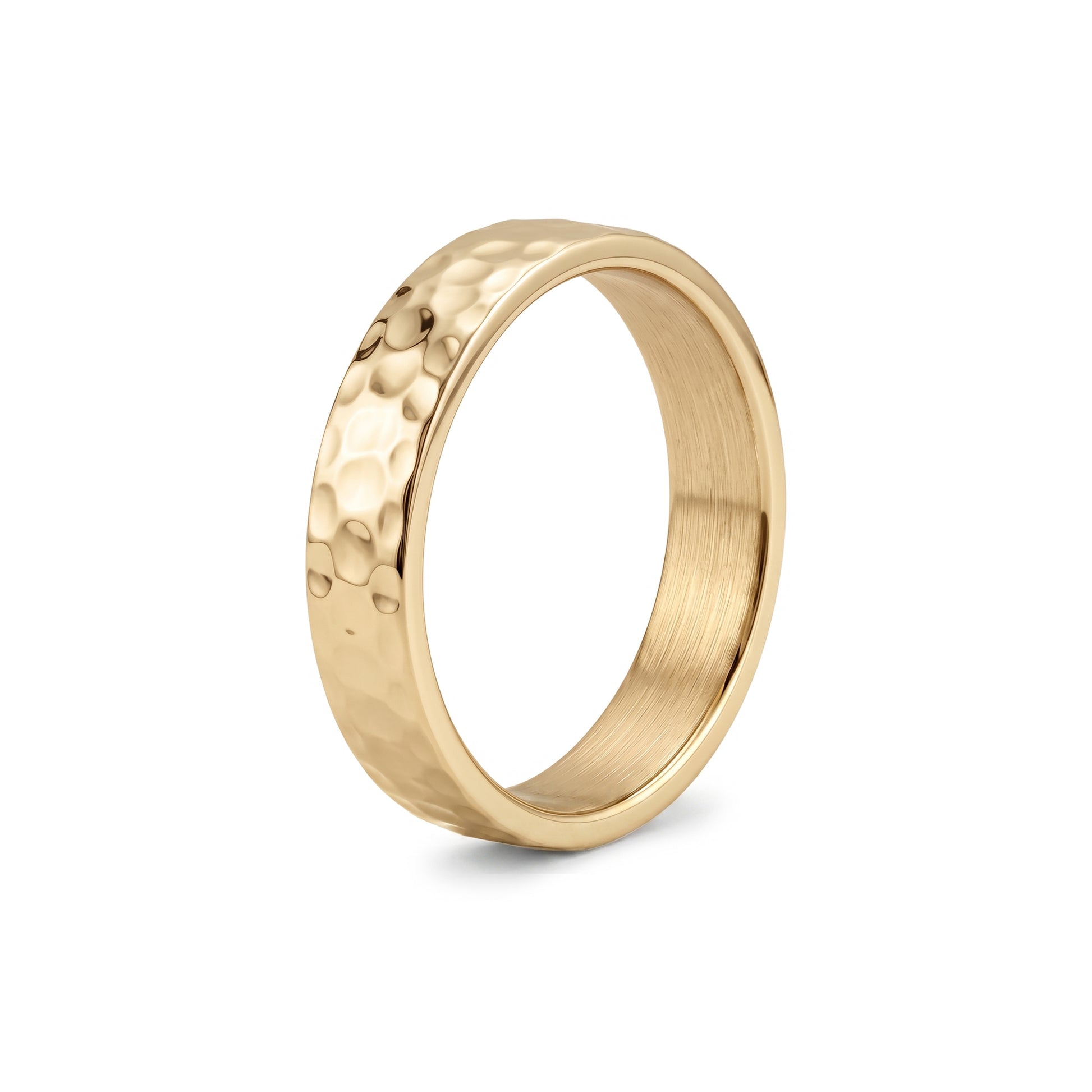 4mm hammered gold-tone wedding band, standing view