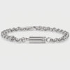 Video of a silver stainless steel lab diamond urn bracelet on a rolo link chain, showing the cylindrical memorial capsule with a row of lab diamonds and lobster clasp