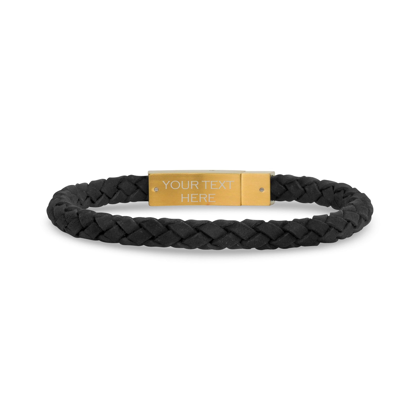 Sophisticated black leather braided bracelet accented with polished black stainless steel clasp  