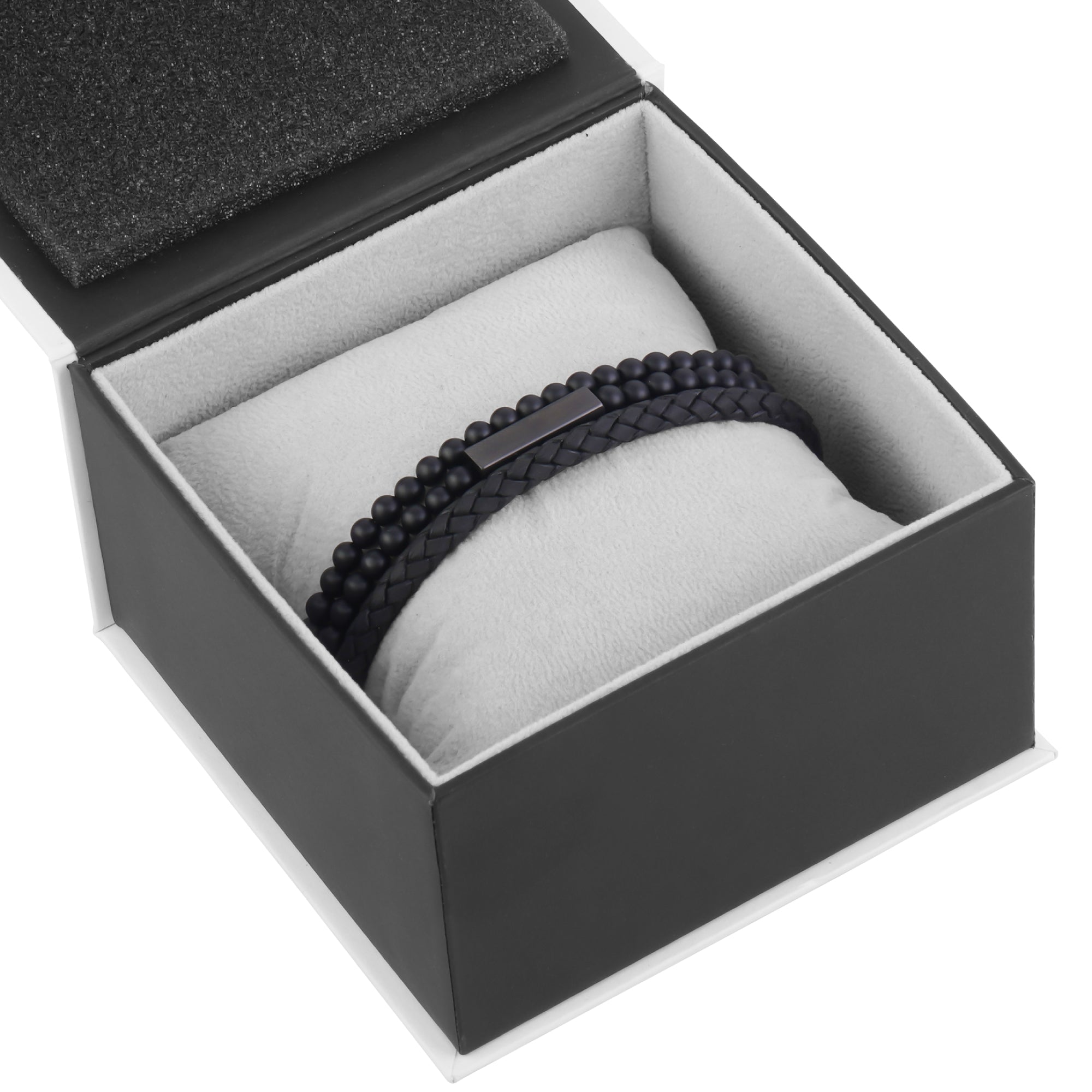 Black Leather Engravable Bead Bracelet Nightfall Stack | 4MM – The