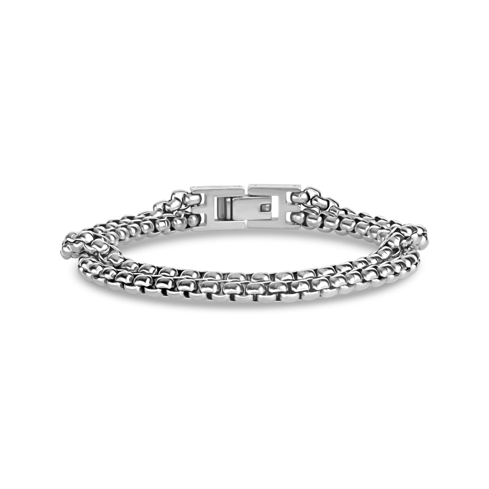Double Strand Round Box Link Steel Bracelet