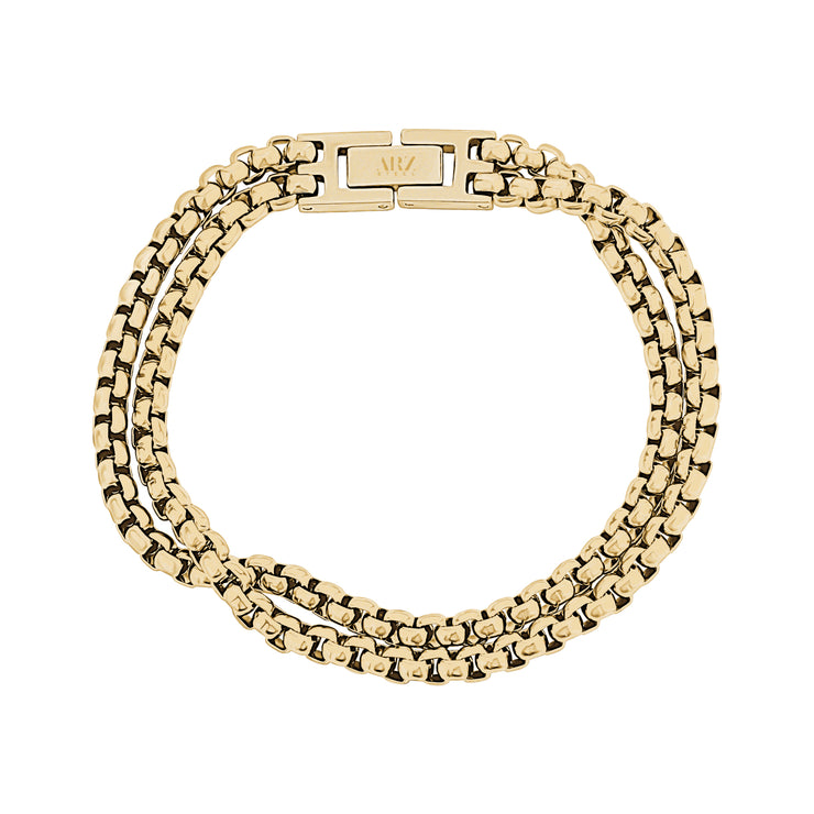 Double Strand Round Box Link Gold Bracelet for Men