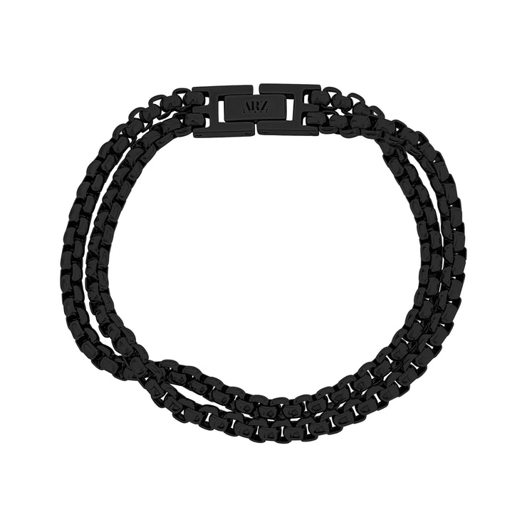 Double Strand Round Box Link Black Bracelet for Men