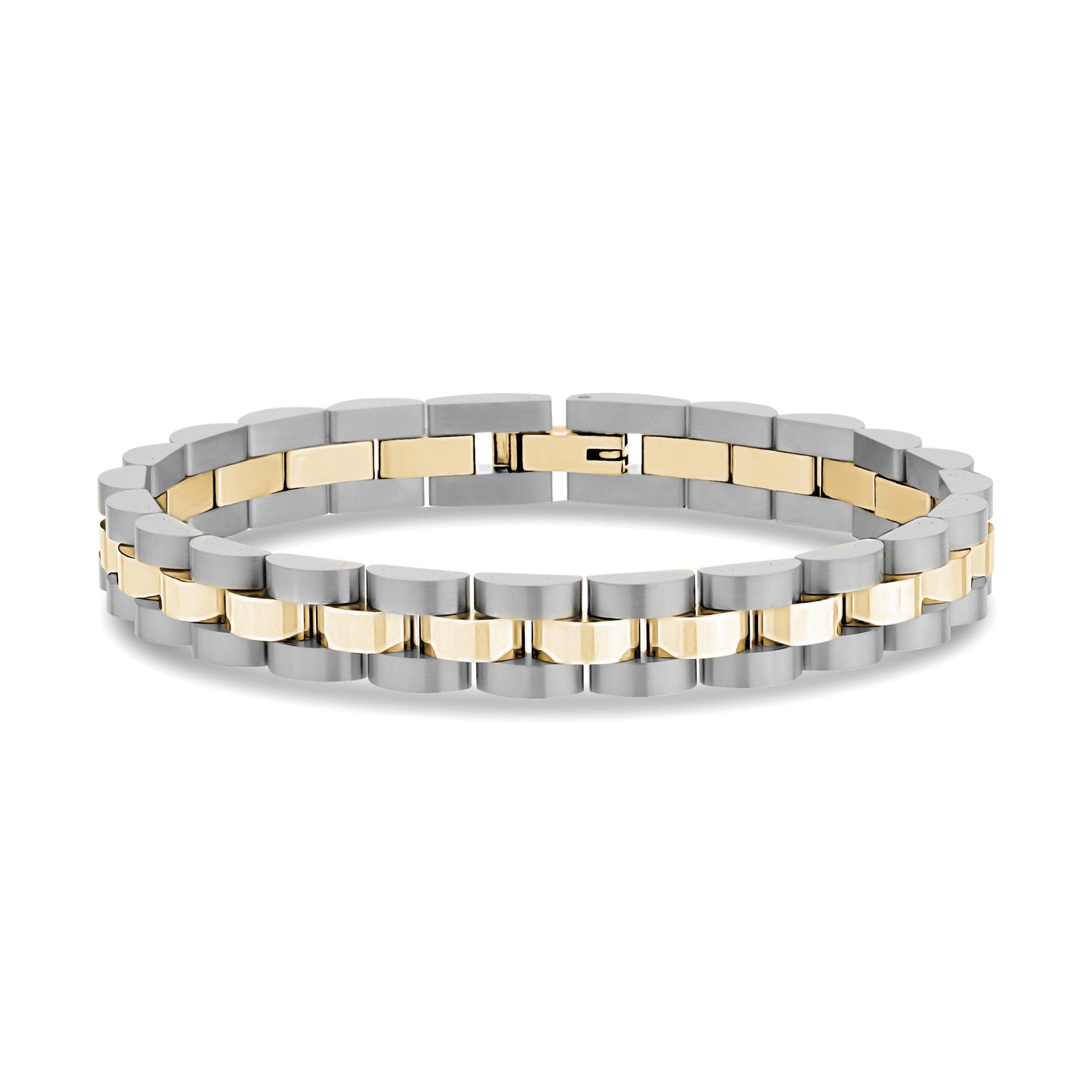 8mm Watch Link Bracelet - Mens Steel Bracelets - Two Tone Gold
