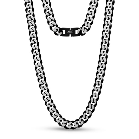 8mm Matte Black and Silver Steel Two Tone Cuban Link Chain