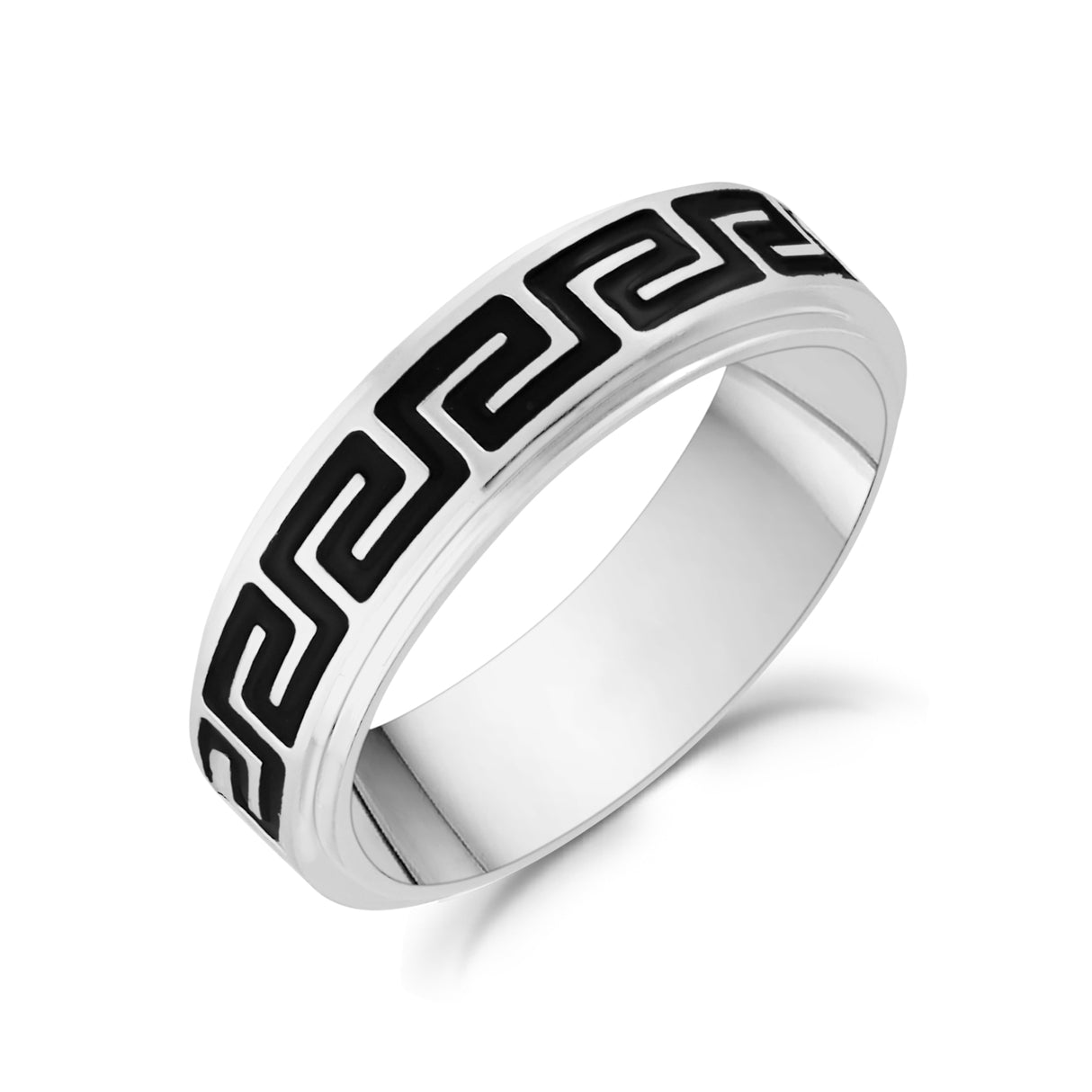 6mm Greek Key Stainless Steel Engravable Band Ring