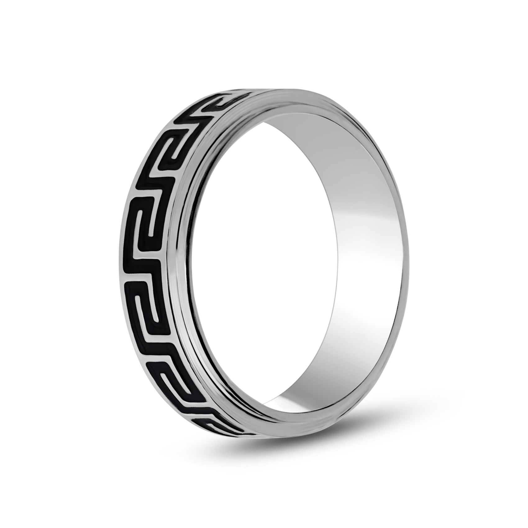 6mm Greek Key Stainless Steel Engravable Band Ring