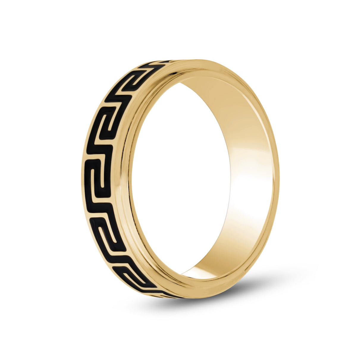 6mm Greek Key Gold Engravable Band Ring