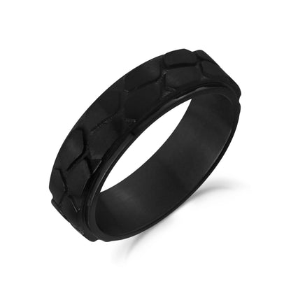 7mm Cobblestone Design Black Engravable Band Ring