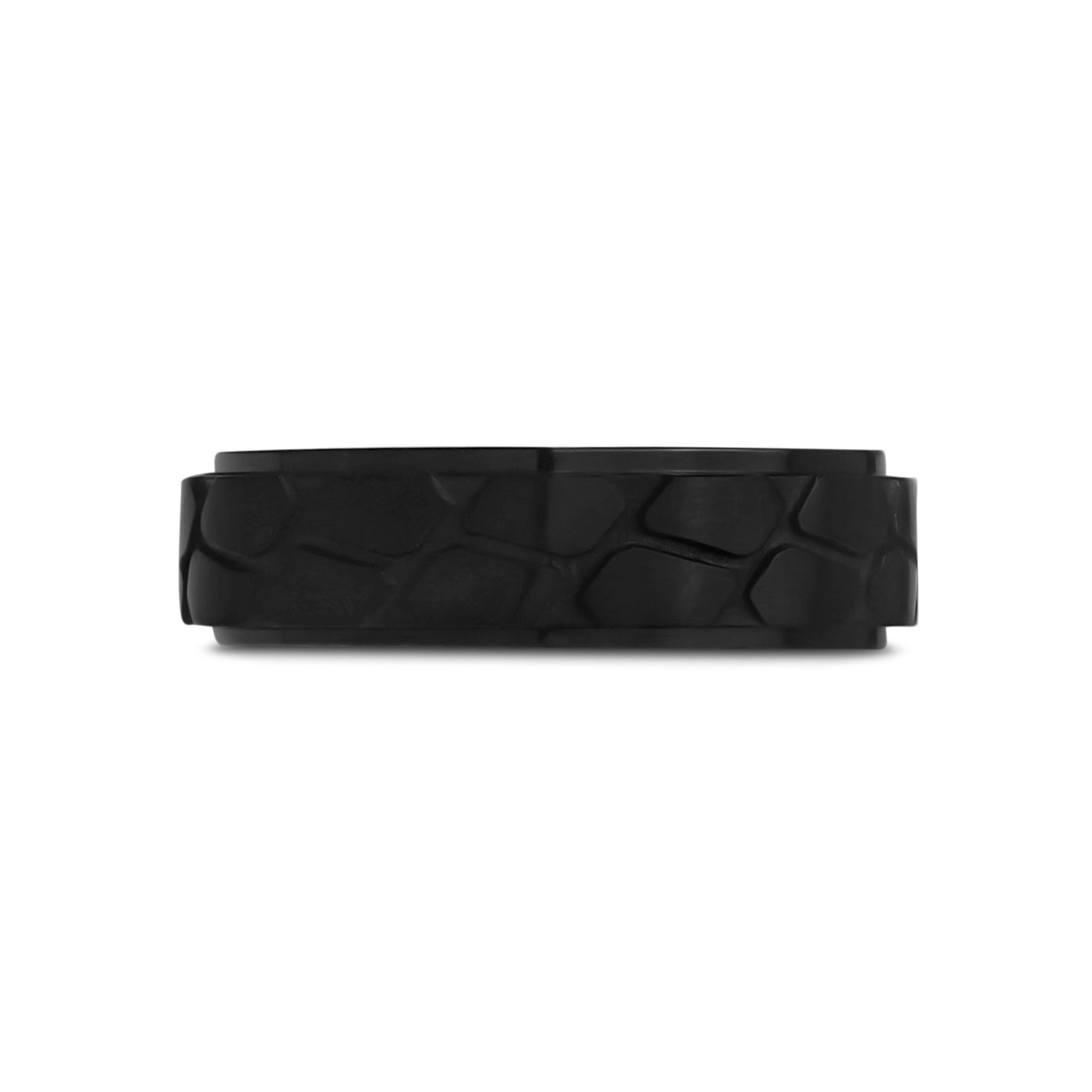 7mm Cobblestone Design Black Engravable Band Ring
