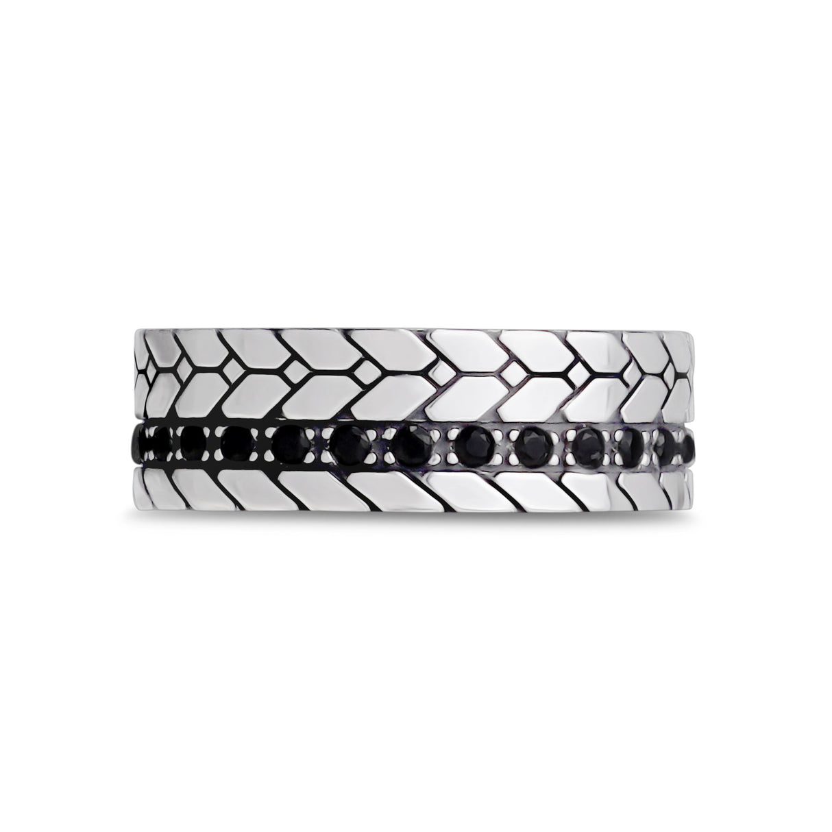 7mm Black Stone Detailed Band - Men Ring - The Steel Shop