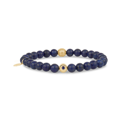 6mm Evil Eye Lapis Lazuli Bead Bracelet - Unisex Bead Bracelet - The Steel Shop
