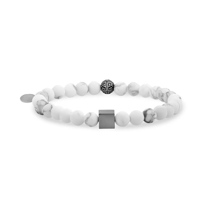 Personalized 6mm Matte White Howlite Square Cube Bead Engravable Bracelet