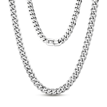 Close-up of 8mm stainless steel Cuban link chain for men with polished finish  