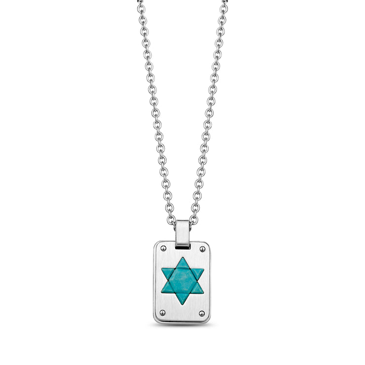 Turquoise Star of David Dog Tag - Men Pendant - The Steel Shop