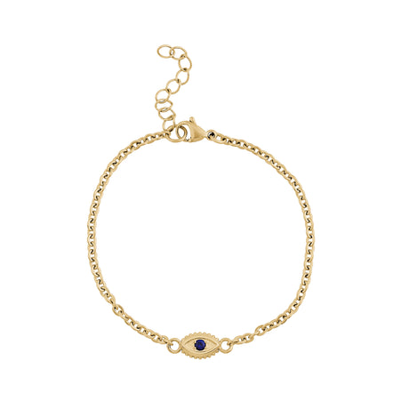 Minimal Womens Gold Evil Eye Bracelet With Blue C.Z Stone
