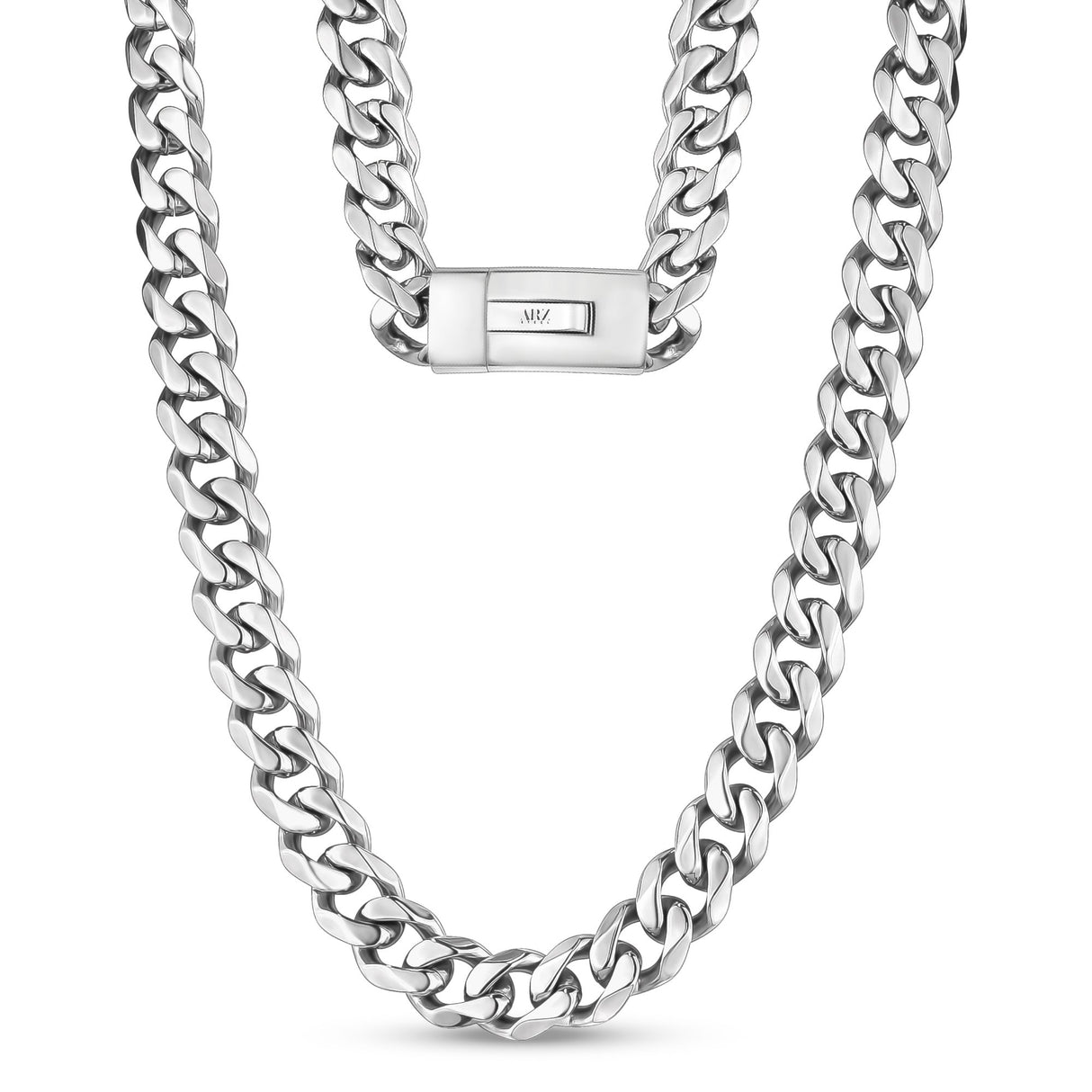 13mm Stainless Steel Cuban Link Engravable Chain Necklace 24 Inches / Silver