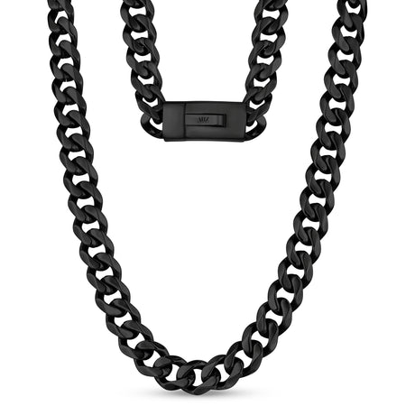 Men Necklace - 13mm Black Stainless Steel Cuban Link Engravable Necklace