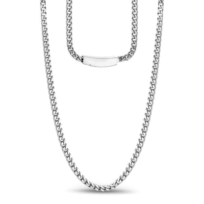 Close-up of 3mm thin stainless steel Franco link chain for men with polished finish  