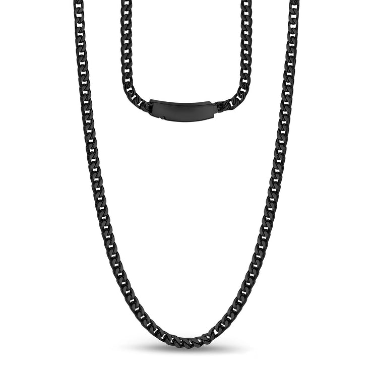 3mm Stainless Steel Thin Franco Link Engravable Necklace 20 Inches / Black