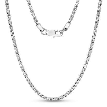 Men Necklace - 4mm Round Box Link Steel Chain Necklace