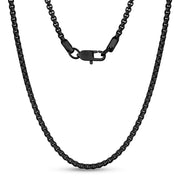 Men Necklace - 4mm Round Box Link Black Steel Chain Necklace