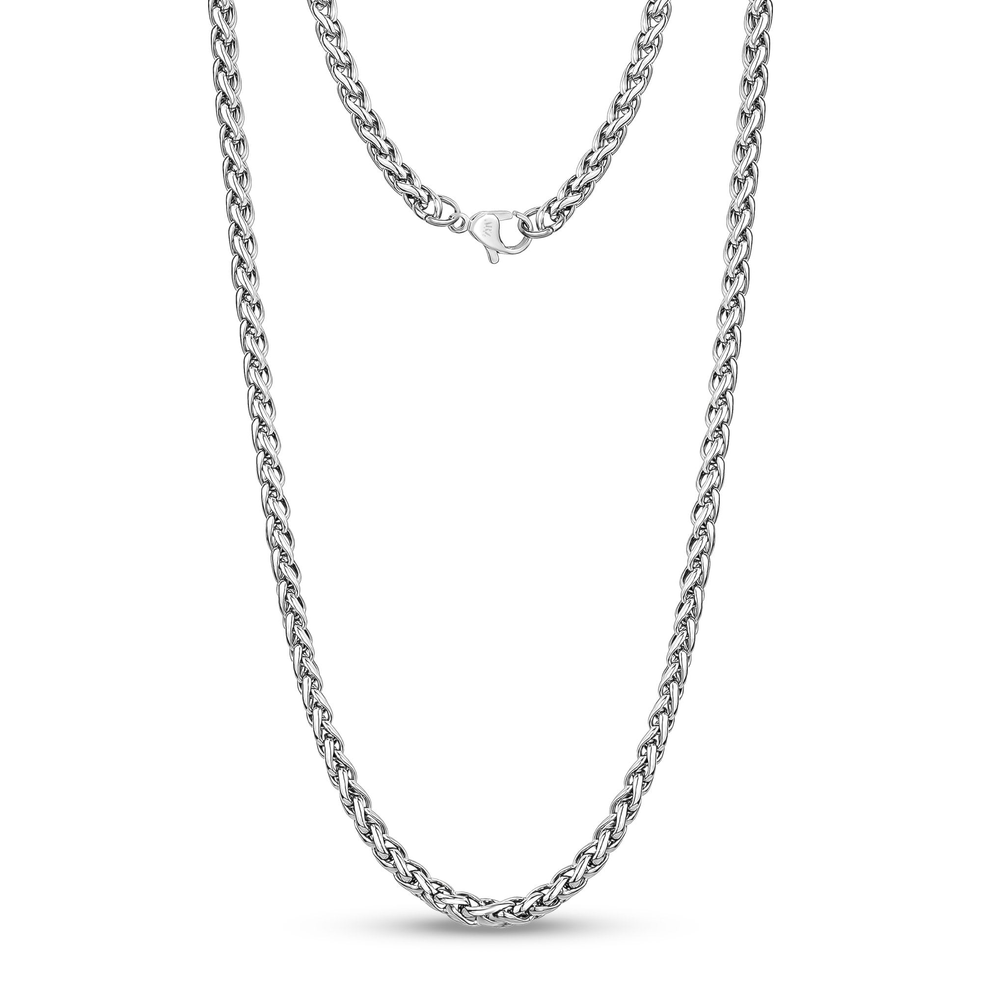 4mm stainless steel wheat chain necklace with rounded Franco links for men  