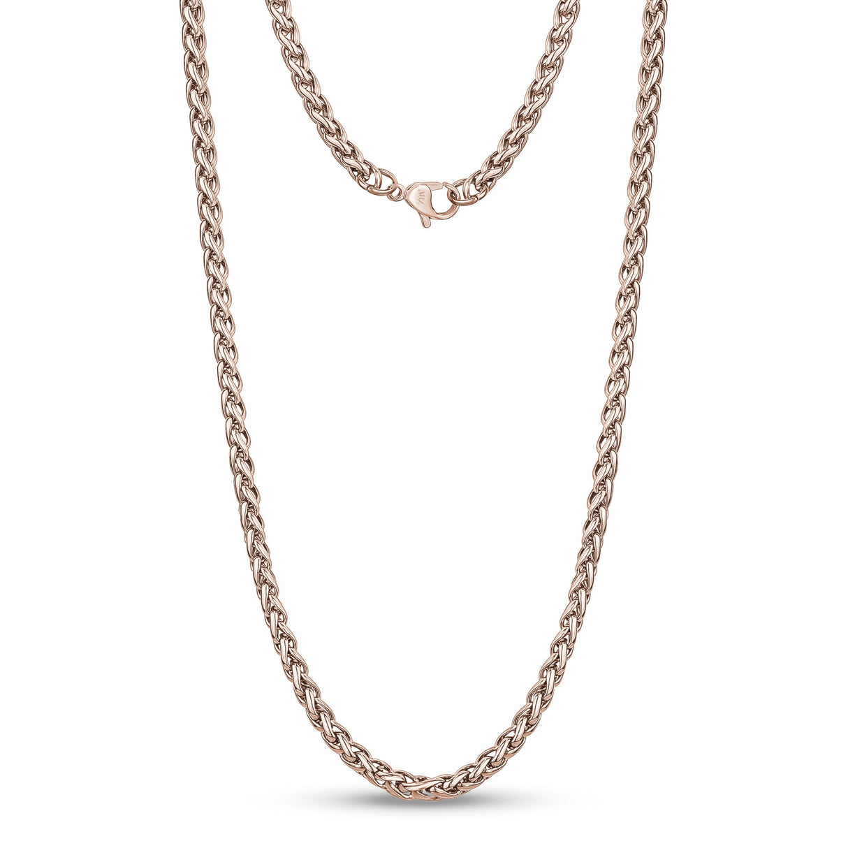 Men Necklace - 4mm Rose Gold Stainless Steel Round Franco Wheat Chain Necklace