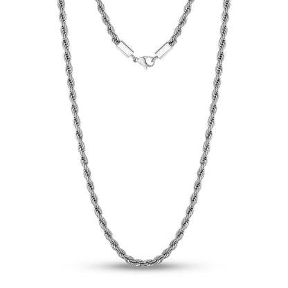 Men Necklace - 4mm Twist Rope Steel Chain Necklace