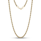 Men Necklace - 4mm Gold Twist Rope Steel Chain Necklace
