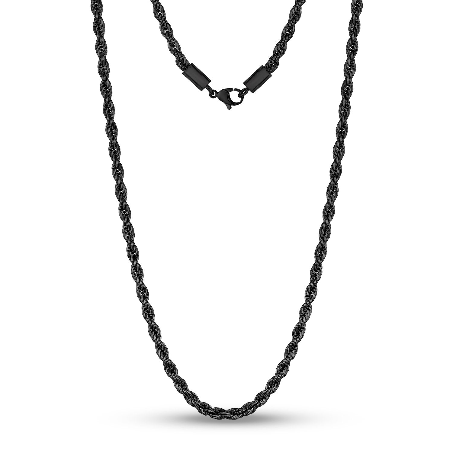 Men Necklace - 4mm Black Twist Rope Steel Chain Necklace