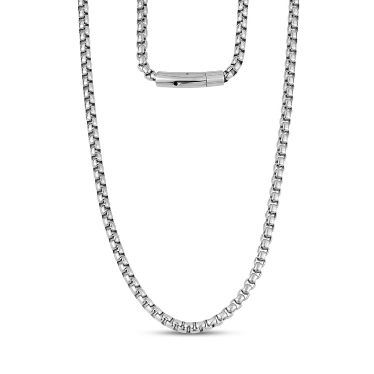 Men Necklace - 5mm Round Box Link Stainless Steel Chain