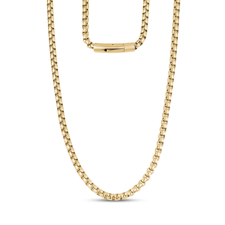 Men Necklace - 5mm Round Box Link Gold Chain