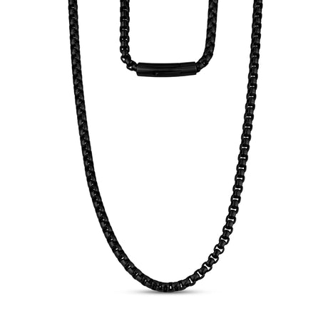 Men Necklace - 5mm Round Box Link Black Chain