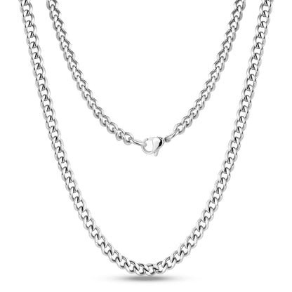 Close-up of 5mm stainless steel Cuban link chain necklace with polished finish  