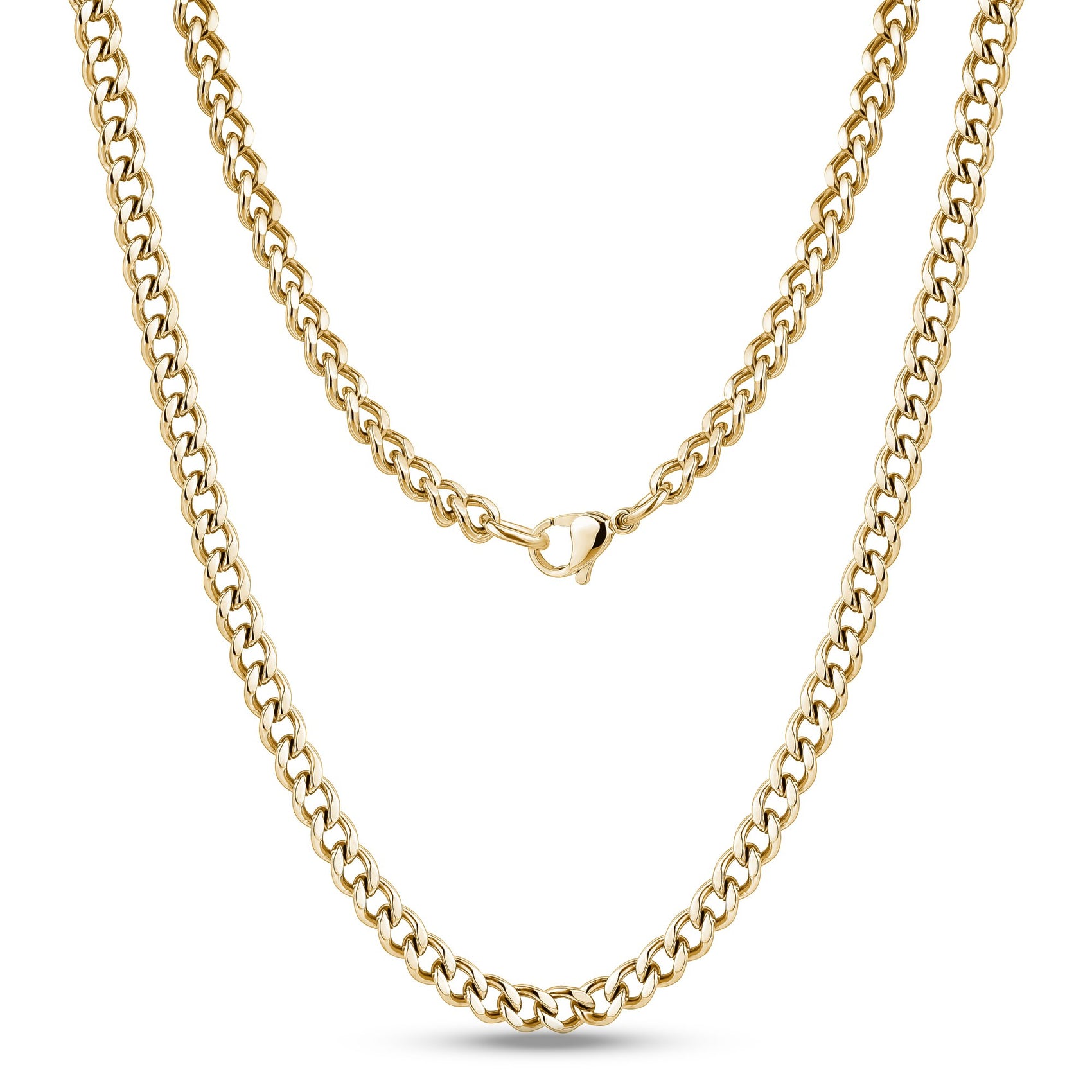 Sleek 5mm Cuban link chain necklace in high-quality stainless steel displayed flat  
