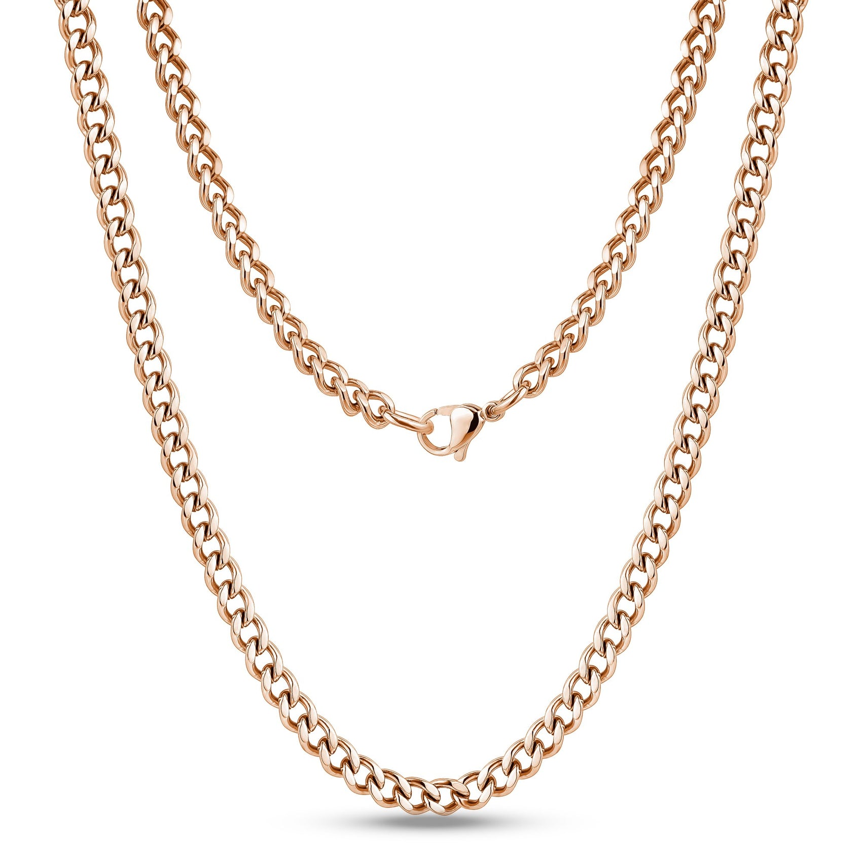 Stainless steel 5mm Cuban link chain with smooth interlocking links shown in detail