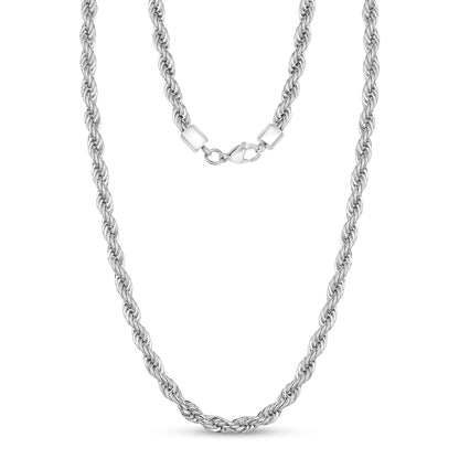 Close-up of a 6mm stainless steel rope chain necklace with a twisted design for men  