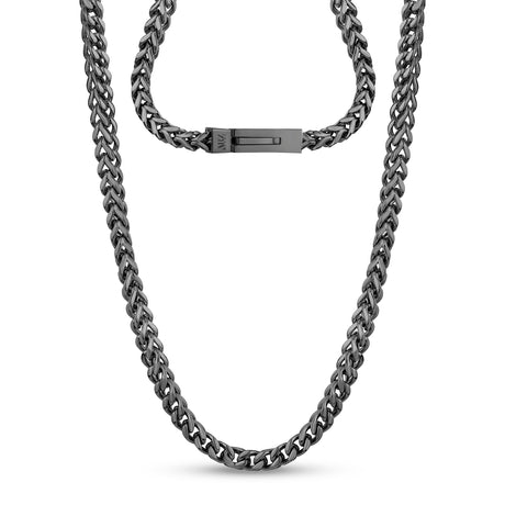 Men Necklace - 6mm Gun Metal Stainless Steel Franco Link Chain Necklace - Engravable