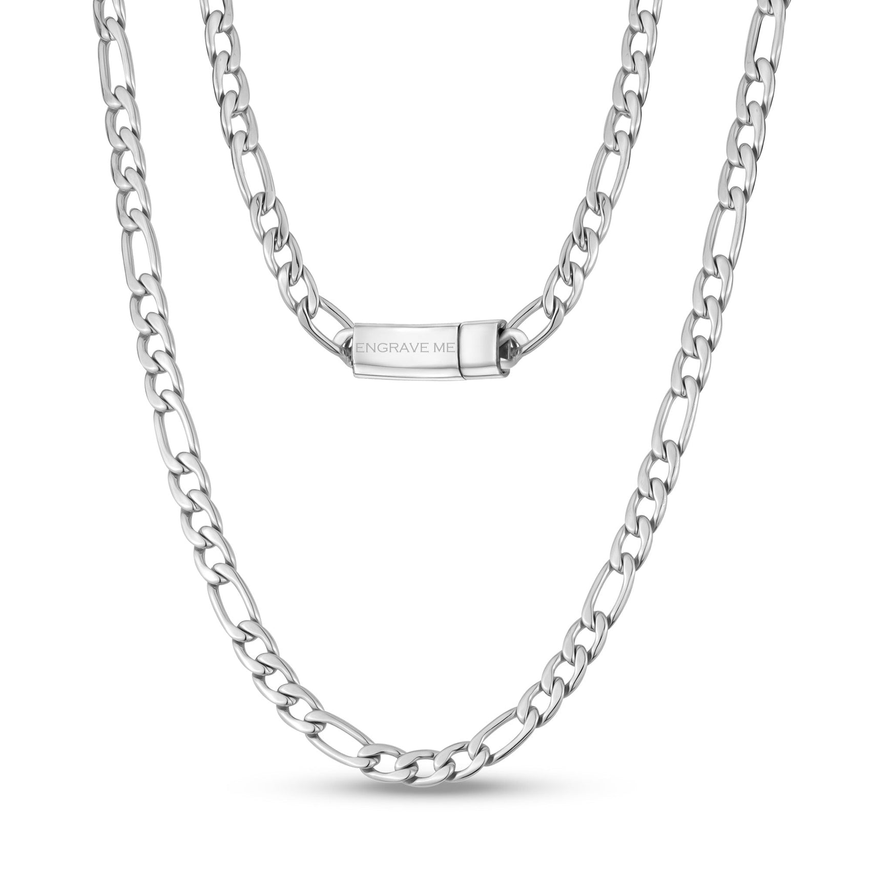 Men Necklace - 7mm Figaro Link Engravable Chain