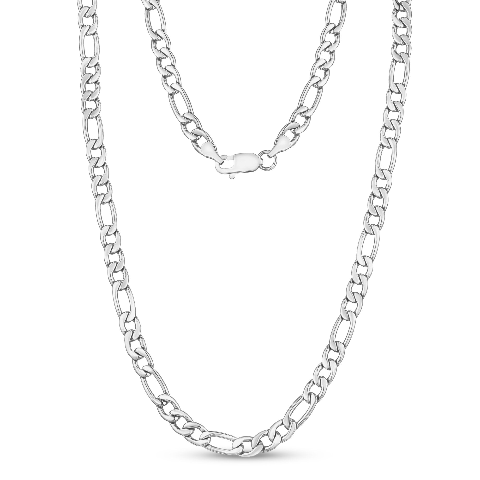 7mm Stainless Steel Mens Figaro Chain Necklace 24 Inches / Silver