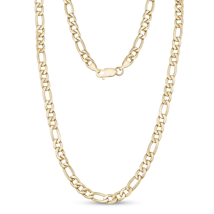 Men Necklace - 7mm Gold Stainless Steel Figaro Link Chain Necklace