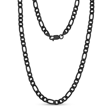 Men Necklace - 7mm Black Stainless Steel Figaro Link Chain Necklace