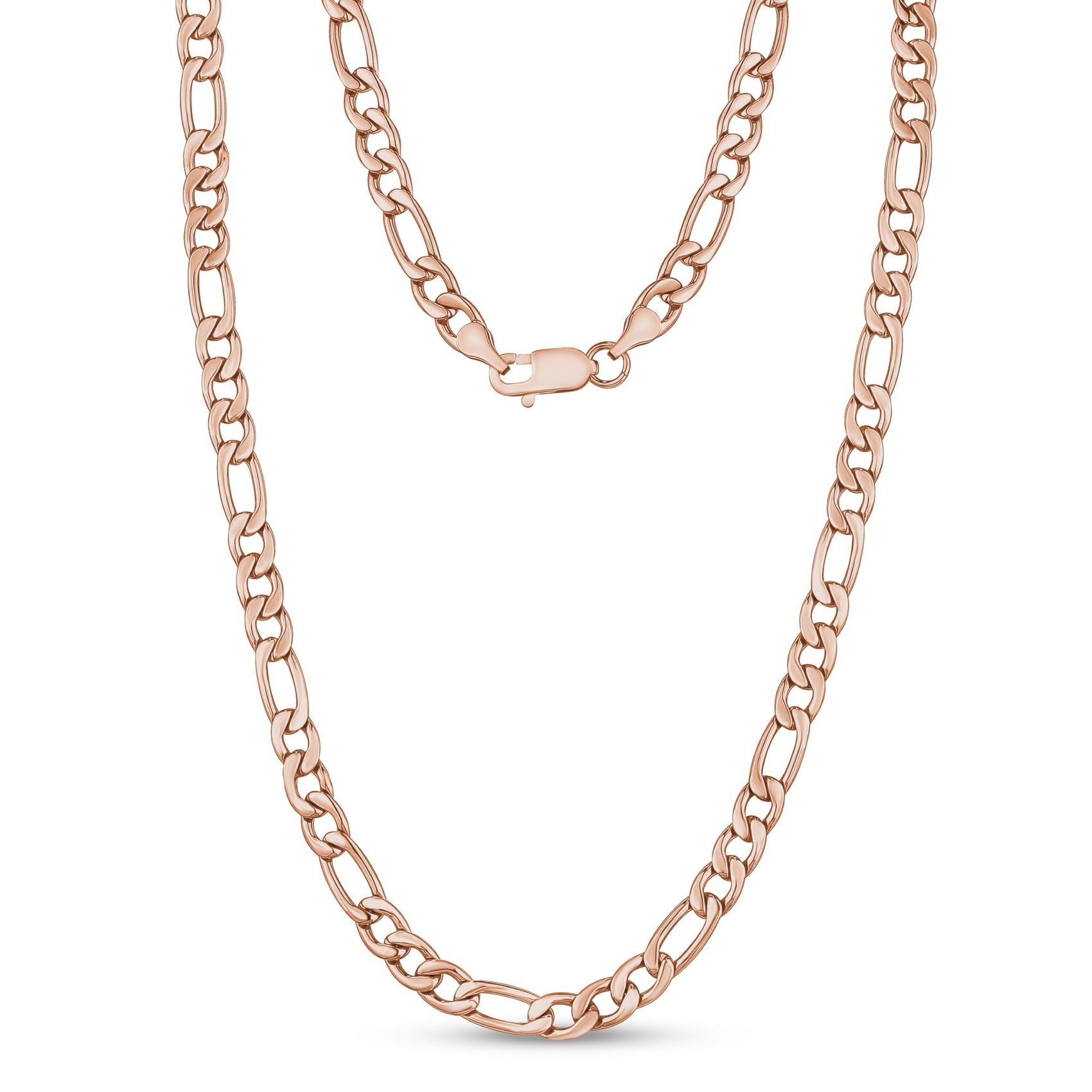 7mm Figaro link chain necklace arranged in a circle, highlighting chain texture  